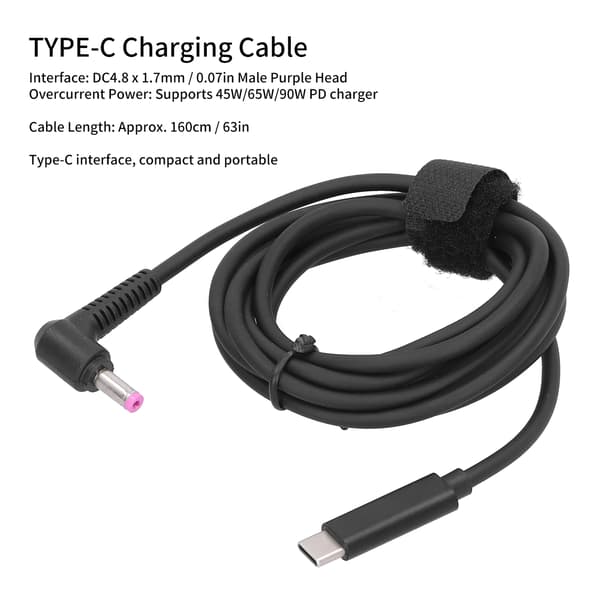 USB-C han til DC 4.8x1.7mm strømadapterkabel til opladningsstik til bærbar computer