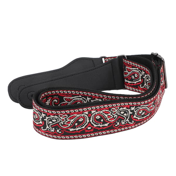 Retro Broderad Röd Gitarrrem, Justerbart Brett Bälte för Akustiska, Elektriska & Basgitarrer, Hög Kvalitet
