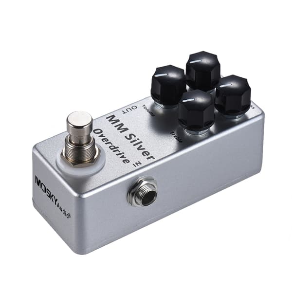 MOSKYAudio MM Silver Elgitarr Overdrive Stompbox Full Metallskal True Bypass