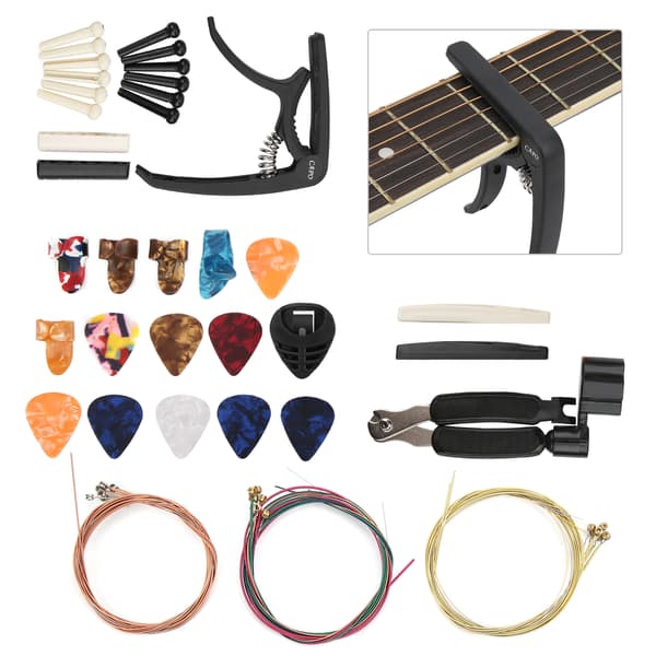 36PCS/Set Gitarrsträngar Byte Verktygssats med Capo Winder Cutter Tumplektrum Sadel Stall