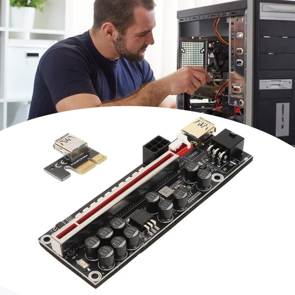 6 Pin PCIe Riser Strømadapterkort til 1X 4X 8X 16X Slots, Plug and Play USB Extender, Sort