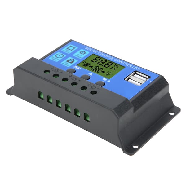 Solpanel Controller LCD Display Batteriopladningskontrol Dobbelt USB-udgang 12V/24V 30A