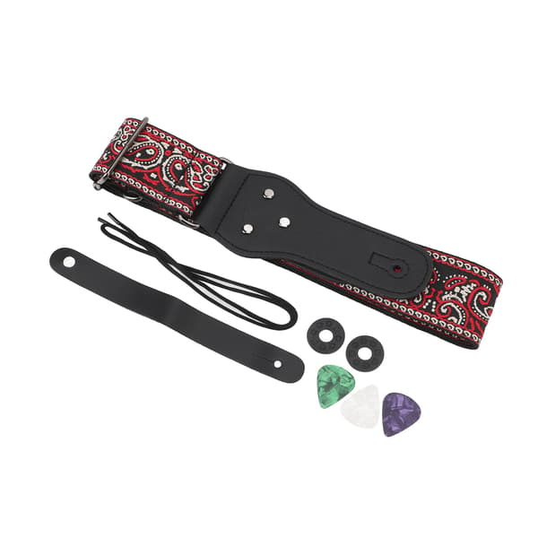 Retro Broderad Röd Gitarrrem, Justerbart Brett Bälte för Akustiska, Elektriska & Basgitarrer, Hög Kvalitet