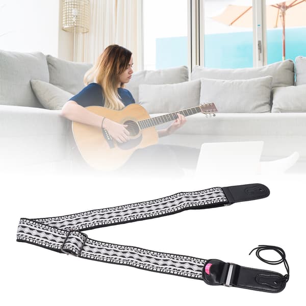 Etnisk vävd gitarrrem 2\" bred bomull läder justerbar med plektrumhållare för basgitarr ukulele