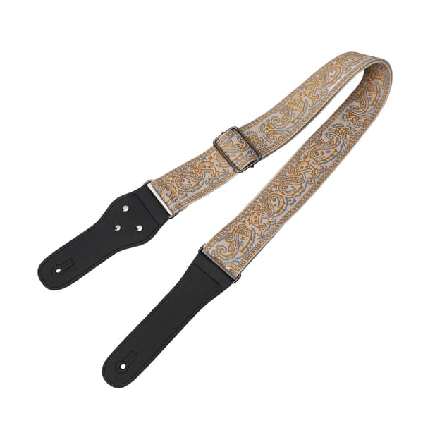 Retro broderad bred gitarrrem, justerbar längd för akustiska, elektriska och basgitarrer, guldkant