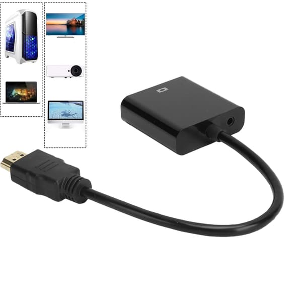 HDMI til VGA-adapterkabel til pc, bærbar computer, skærm, projektor - sort videokonverter