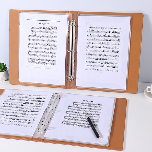 A4 Nodemappe, 20 Lommer / 40 Sider, PU Læder Mappe til Klaver, Guitar, Band & Kor Noder