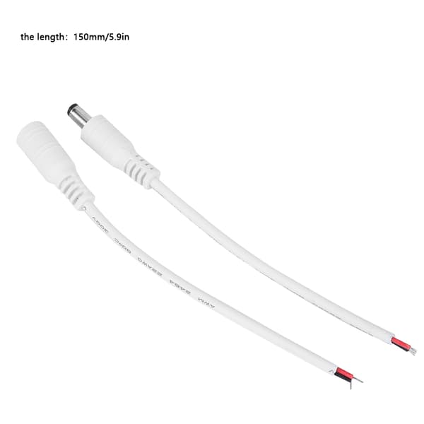 5 par 5,5x2,1 mm hane hona DC-strömkontaktkabel (vit)