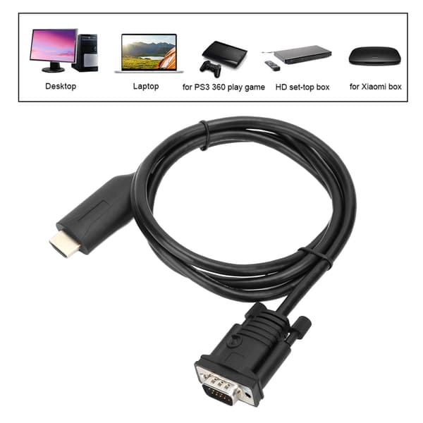 HDMI til VGA-adapterkabel 1,2 m, digital til analog konverter til pc, bærbar computer, skærm