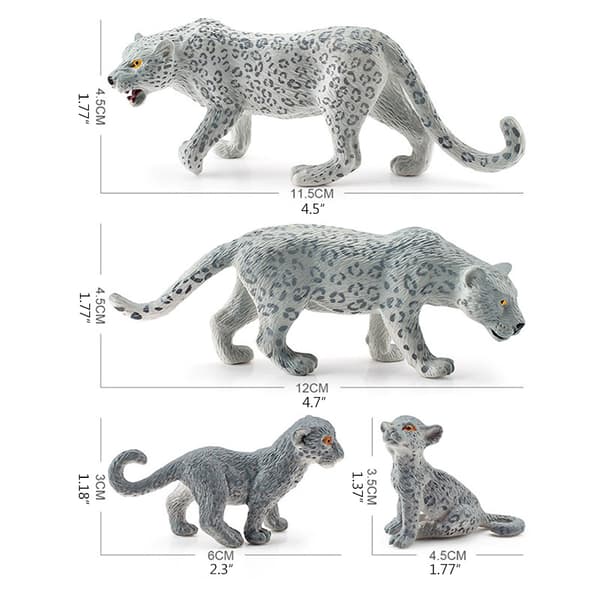 4 Stykker Sneleopard Figur PVC Realistisk Sneleopard Miniature Vilde Dyr Model Actionfigur til Samling