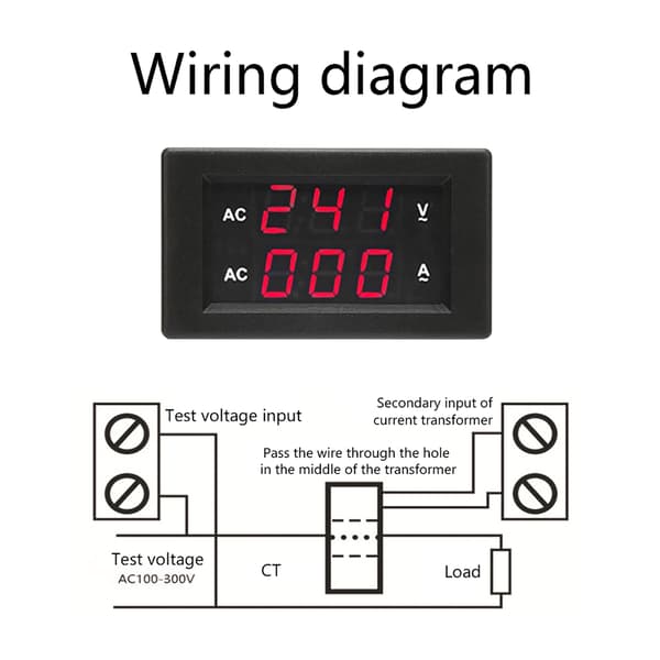 LED Digital Display AC 100~300V Voltmeter 0-100A Amperemeter (Rød rød)