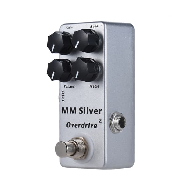 MOSKYAudio MM Silver Elgitarr Overdrive Stompbox Full Metallskal True Bypass