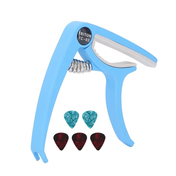 Elgitarr Capo ABS Quick Release Ukulele Gitarr Capo Set med 5st Gitarrplektrum för Mandolin Banjo Blå