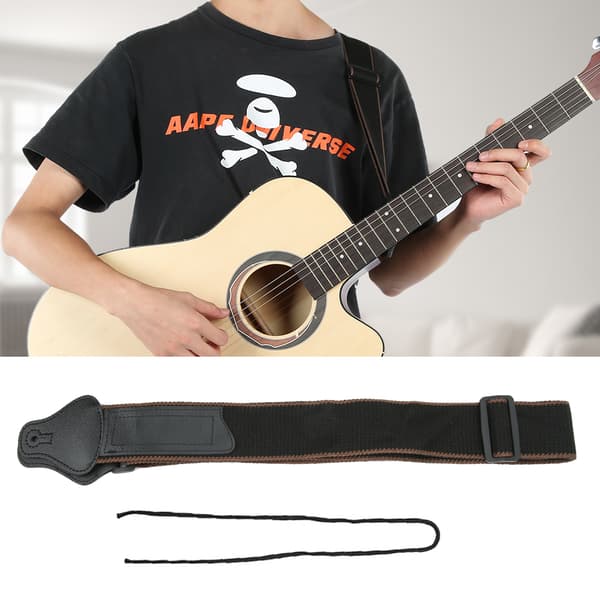 Justerbar bred gitarrrem i PU-läder för akustisk elbasukulele 3 plektrum brun