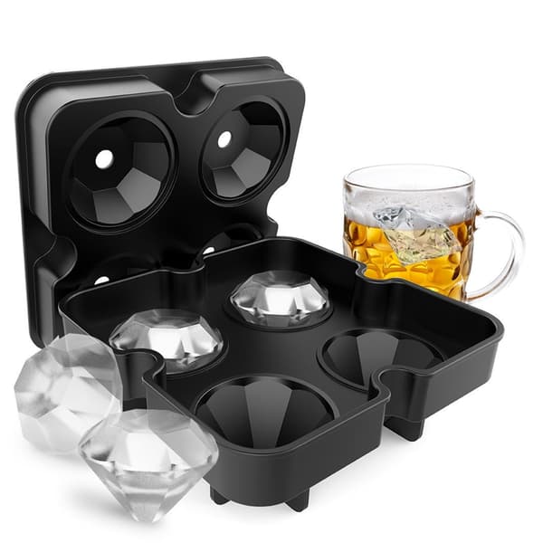 4-rums DIY Diamantformet Isbakke Kage Isfremstillingsform (Sort)