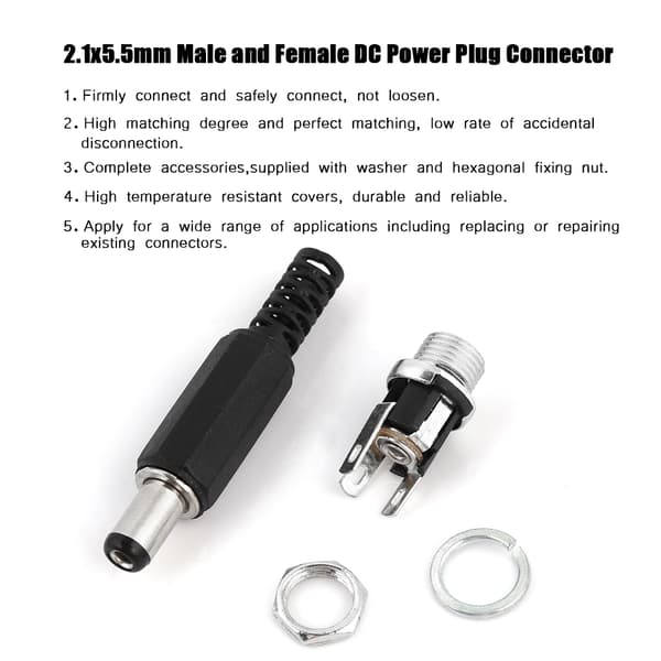 10 par 2,1x5,5 mm 12V DC strømstikadapter jack-stik han-hun sæt