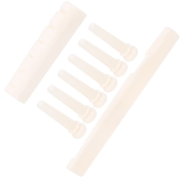 Stallbensbryggstift Gitarrsadel Reparationssats för Akustisk Gitarr, 6 stift 1 sadel 1 mutter, stift 28x7,8mm mutter 43x6x9mm sadel 72x3x9mm