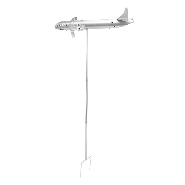 Flygplansvindsnurra, silvermetallflygplanspropellerdekor för trädgård, uteplats och gård