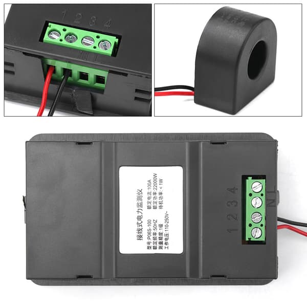 6 i 1 Digital LCD-mätare Spänning 110-250V Ström 100A Effektövervakningspanel med strömtransformator