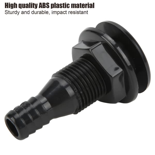 5/8in Båd Gennem Skrog Fitting Lige ABS Slangeforbindelse, Sort, Marinekvalitet, Slagfast