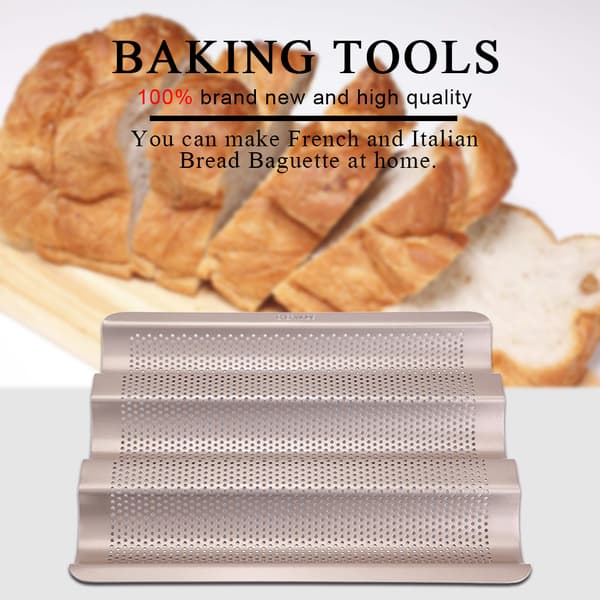 10 tommer fransk brødform Baguette bageplade perforeret 3-slids non-stick bageform
