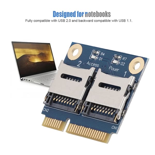 Mini PCIe til dobbelt Micro SD-kortadapterforlængeromformer til hukommelsesudvidelse