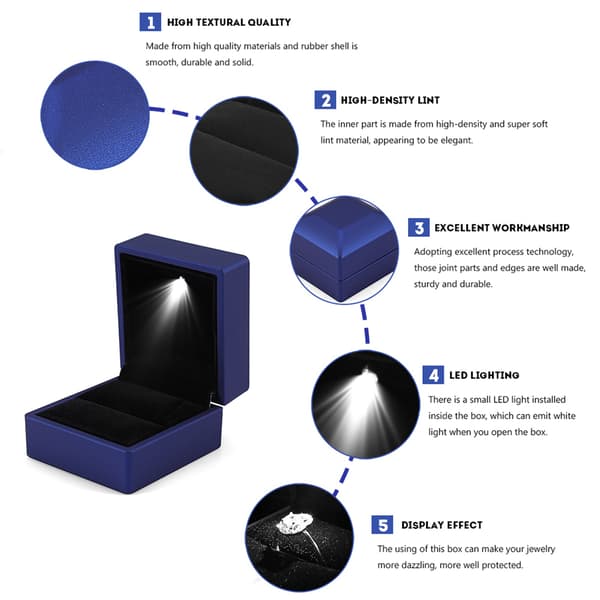 Trendig LED-upplyst ringförvaringslåda Smyckesdisplayfodral Present Blå