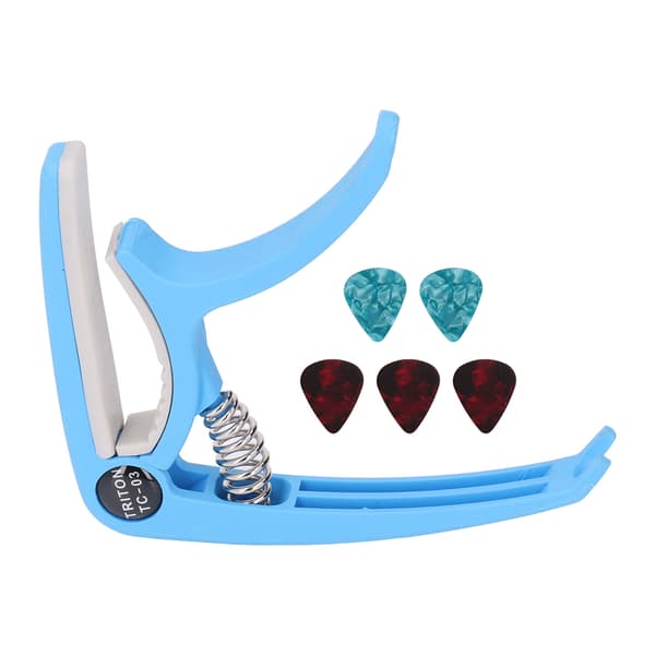 Elgitarr Capo ABS Quick Release Ukulele Gitarr Capo Set med 5st Gitarrplektrum för Mandolin Banjo Blå