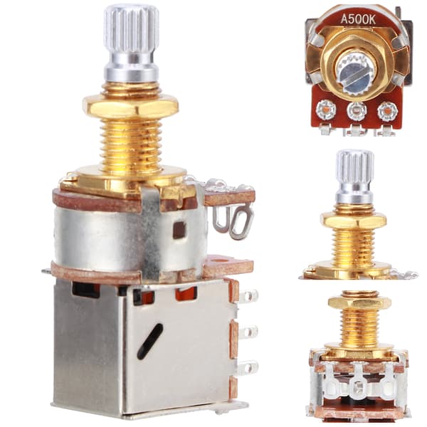 Gitarrkontrollpott Tonpotentiometer Elgitarr Bas Push Pull 18mm Skaftlängd a500kGuld