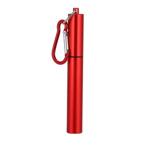 Infällbart sugrör i rostfritt stål, återanvändbart kit (rött aluminiumfodral, sugrör + borstkarbinhake)