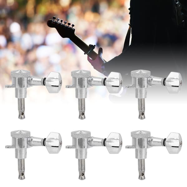6 st silvermetall 6R gitarrstämskruvar för elgitarr med stålsträngar och akustisk gitarr med monteringsskruvar 1:18