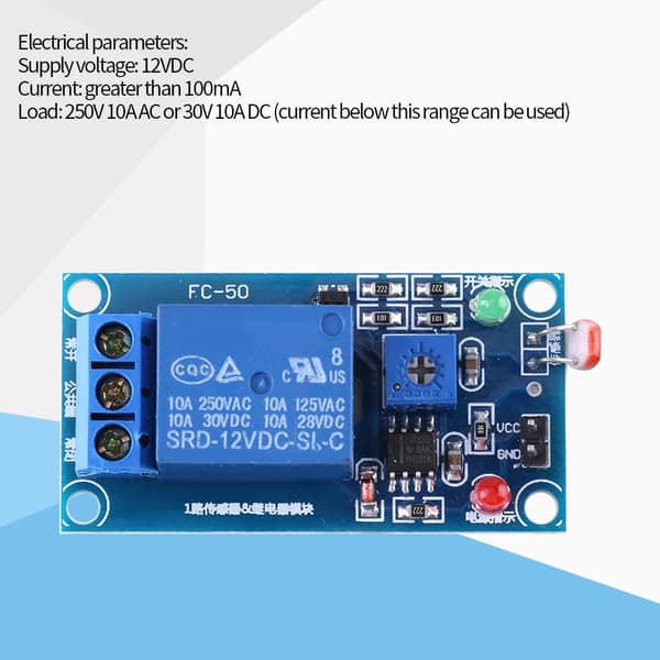 12V Stabil LDR Fotomodstand Relæ Modul Controller Lyssensor Afbryder