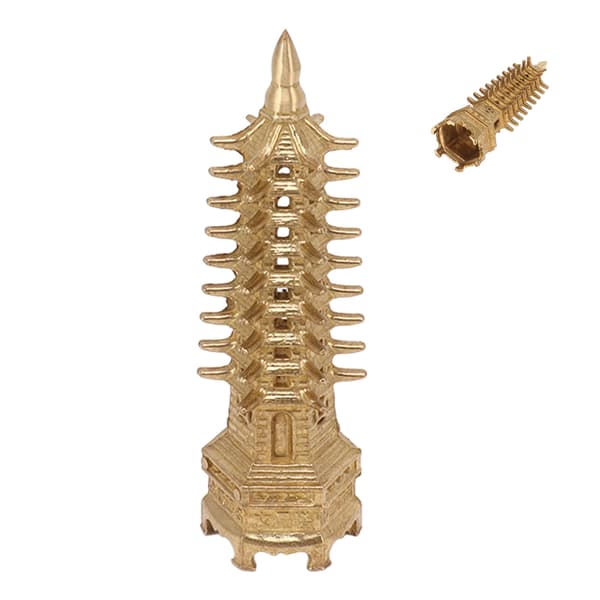 Messing Wenchang Pagode Statue 9-lags Mini Tårn Feng Shui Skrivebordsindretning til Studieværelse