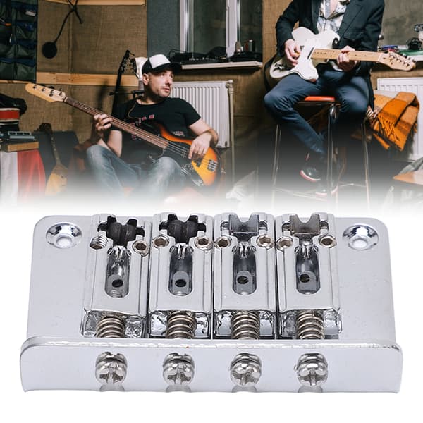 Silvermetall 4-strängad fast stallbyte 1 stall 1 skiftnyckel 4 skruvar för elgitarr bas ukulele cigarrlådegitarr