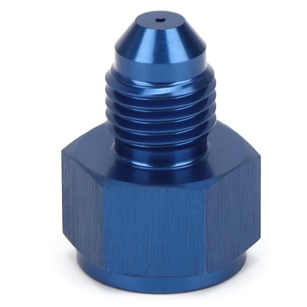 4AN aluminium inline olierestriktionsfitting, han til hun, 0,035 tommer åbning, sort