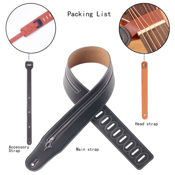 1 st Superfiber Läder Gitarrrem 72mm Bred Justerbar 41-57\" för Akustisk Bas Elgitarr + Gratis Huvudbandsfäste Svart/Brun