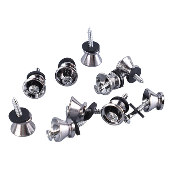 Gitarrbandshållare Knappar 10-pack, Svampstil Metalländstift med Skruvar för Elbas & Ukulele, Silver