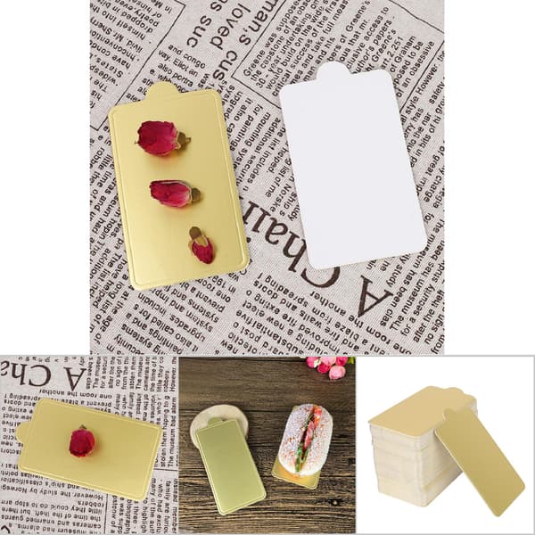 100 st Mousse Tårtbrickor Guld Papper Cupcake Dessert Displaybricka Bröllopsfödelsedagstårta L
