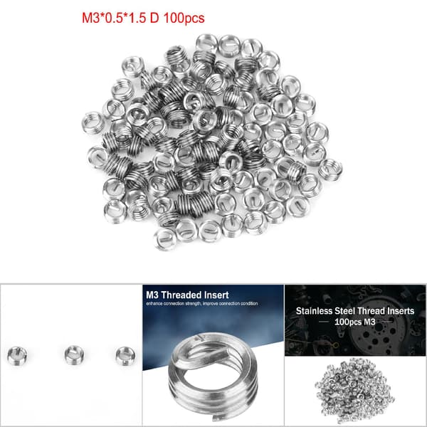 100 stk. M3 rustfrit stål SS304 spiralformede gevindindsatser (M3*0.5*1.5 D)