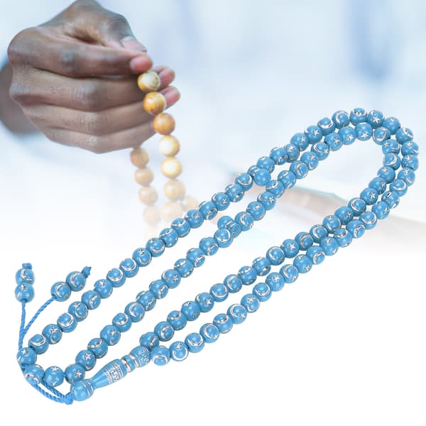 Islamiska bönepärlor 99 pärlor Tasbih Harts Guldaccent Religiös Gåva Blå