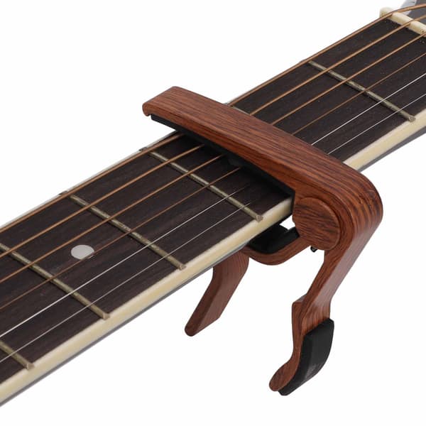 Quick Release String Lock Capo Kit med 5 Guitar Picks til Bas & Banjo, Mørk Valnød Finish