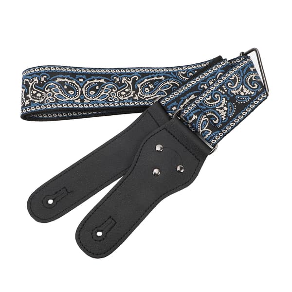 Retro broderad bred gitarrrem, justerbar längd för akustiska, elektriska och basgitarrer, blå