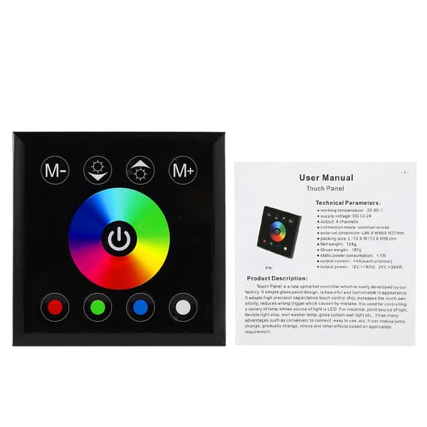 Vægmonteret farverig RGBW LED Touch Panel Controller Lysdæmperkontakt til LED Strip Light Sort
