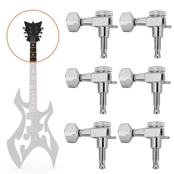 6 st silvermetall 6R gitarrstämskruvar för elgitarr med stålsträngar och akustisk gitarr med monteringsskruvar 1:18