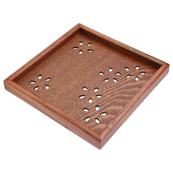 Traditionell trätefat Kaffe Frukt Snacks Serveringsbricka för hemrestaurang 18*18cm