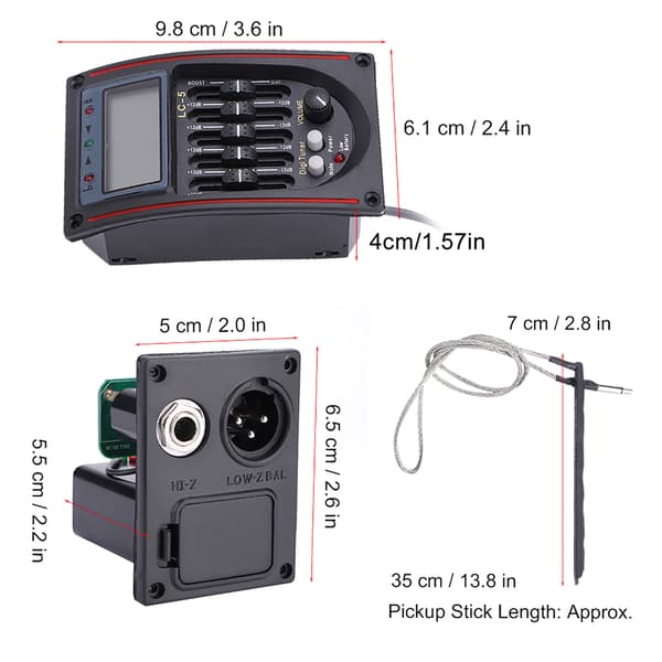LCD 5-bands akustisk gitarr förförstärkare EQ LC-5 Equalizer Stämapparat Piezo Pickup