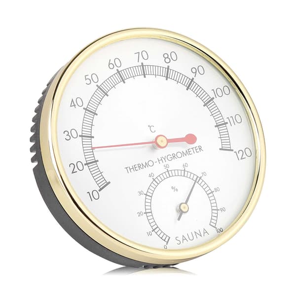 Termometer Hygrometer med metallurtavla, Hygrotermometer för basturum