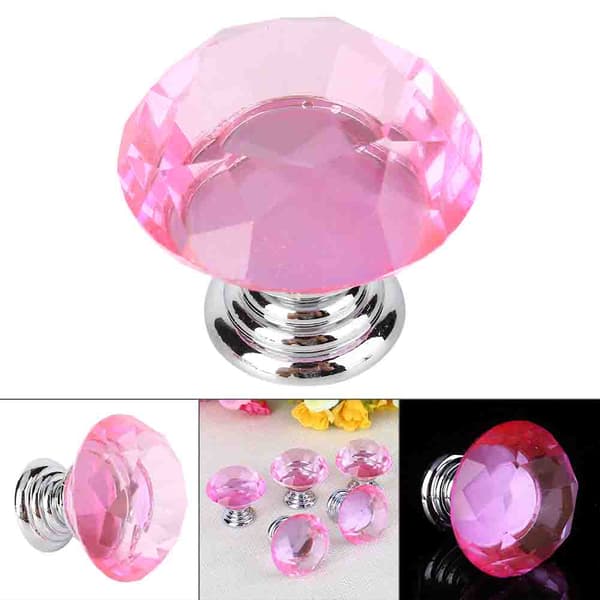 30 mm rosa kristallglasdörrknoppar för köksskåpslåda, 10-pack