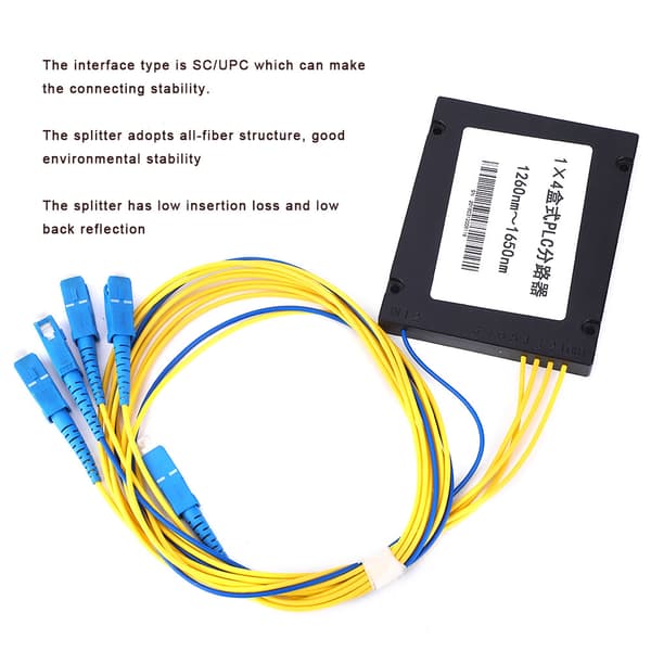 PLC Fiber Splitter Single Mode Lav Indsættelsestab 1X4 SC/UPC Interface til Hjemmekabling