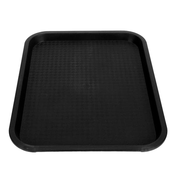 Snabbmatbricka PP Rektangulär Tjock Halkfri Multifunktionell Serveringsbricka för Restaurang Matsal Svart